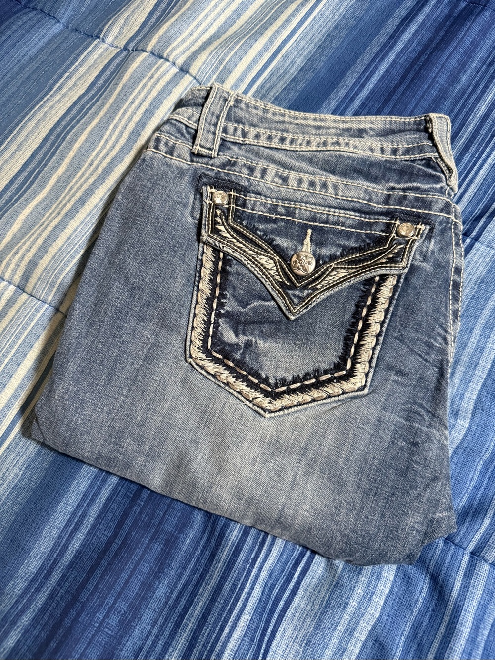 Miss Me Light Blue Denim Bootcut Jeans with Embroidered Back Pocket